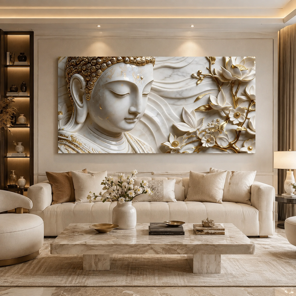 Gautam Buddha 3D Canvas Print - Tranquil Spiritual Art for Meditation Room