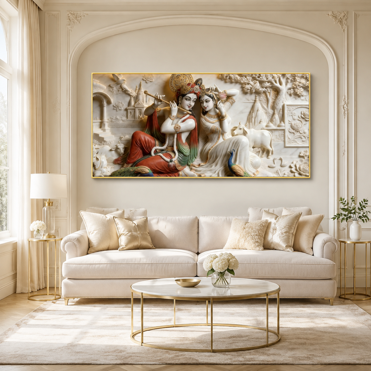 Modern 3D Radha Krishna Wall Painting Art Print Frame for Living Room