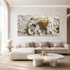 White Marble Royal Elephant 3D Carved Wall Relief Hanging Canvas Art Print