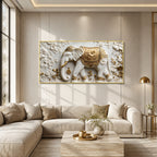 White Marble Royal Elephant 3D Carved Wall Relief Hanging Canvas Art Print