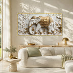 White Marble Royal Elephant 3D Carved Wall Relief Hanging Canvas Art Print