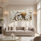 White Marble Royal Elephant 3D Carved Wall Relief Hanging Canvas Art Print