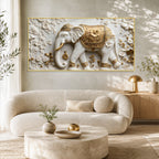 White Marble Royal Elephant 3D Carved Wall Relief Hanging Canvas Art Print