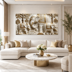 Traditional Royal Elephant Family 3D Canvas Decor - Vastu & Feng Shui Inspired Wall Painting