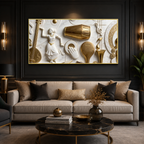 Designer 3D Music Wall Painting – Traditional Musical Instruments with Elegant Gold Details