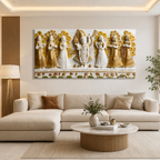 Luxurious 3D Relief Shrinathji Wall Painting - Premium Gold Accent Canvas Artwork for Home Temple