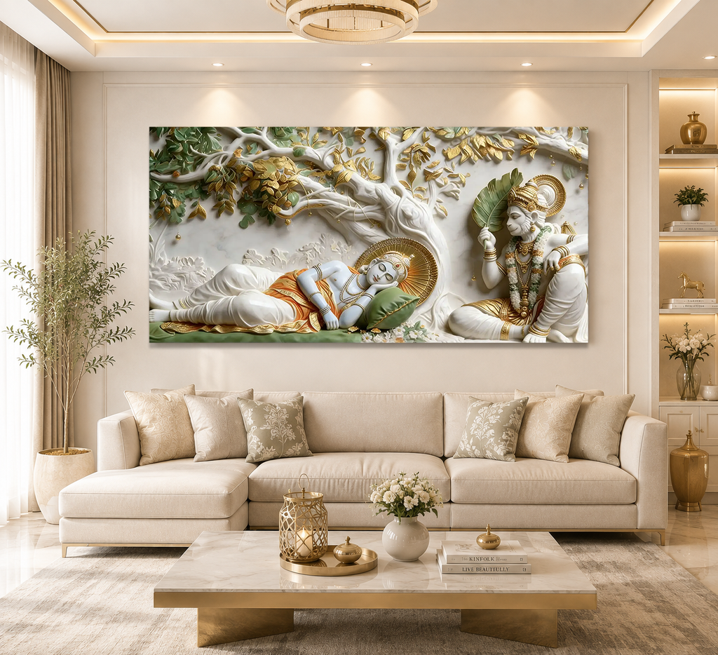 Divine Hindu 3D Wall Art – Traditional Indian Deity Painting with Gold Embossed Details