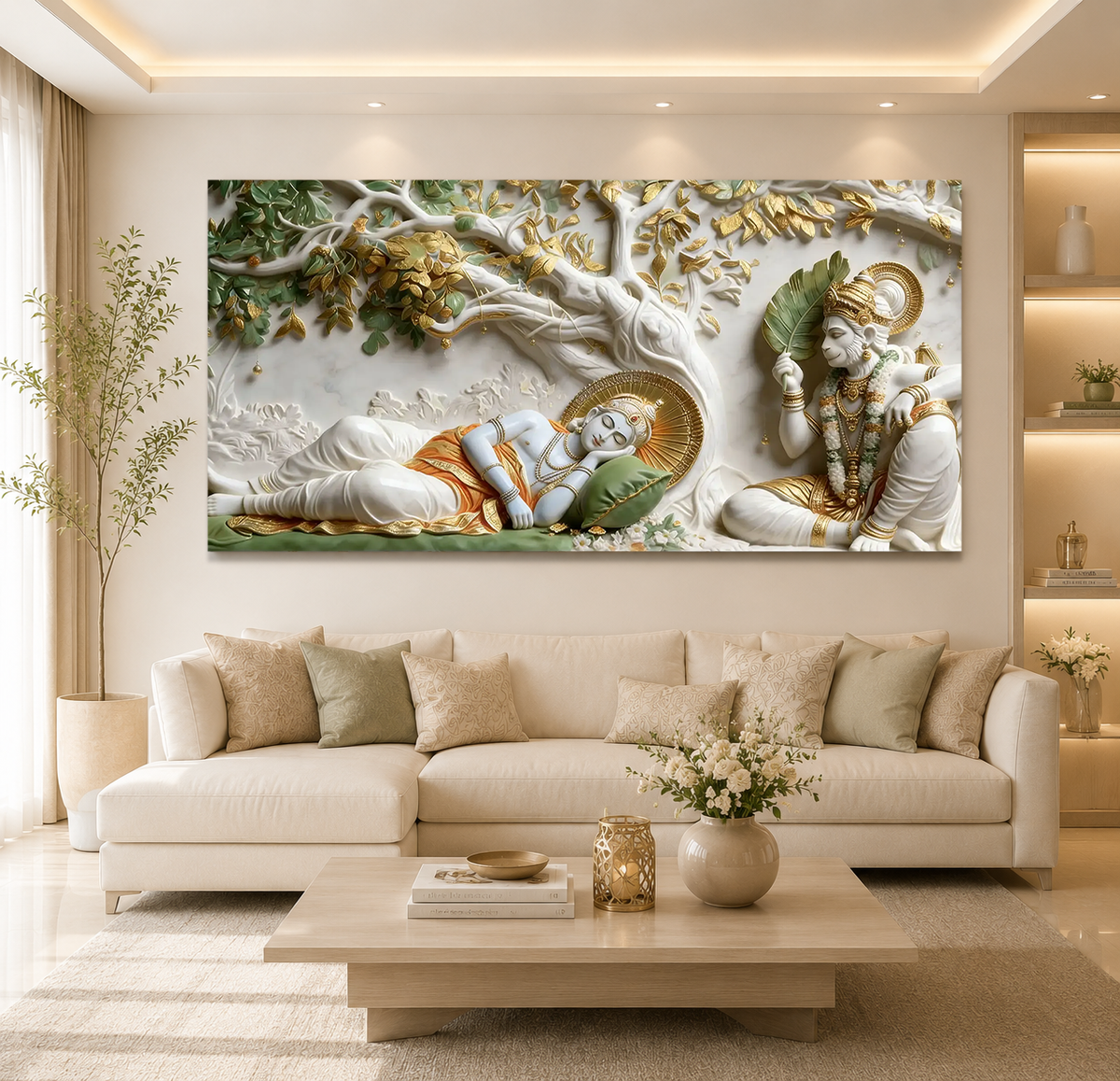 Divine Hindu 3D Wall Art – Traditional Indian Deity Painting with Gold Embossed Details