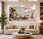 Bhagavad Gita 3D Wall Painting – Lord Krishna & Arjuna Divine Chariot Artwork for Home