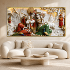 Modern 3D Radha Krishna Marble Style Carving Wall Mural Art Canvas Print