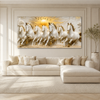 Modern Seven Running Horses 3D Wall Painting with Golden Highlights