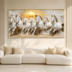 Modern Seven Running Horses 3D Wall Painting with Golden Highlights