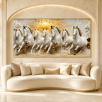Modern Seven Running Horses 3D Wall Painting with Golden Highlights