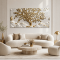 Luxurious 3D Marble Texture Golden Tree Wall Decor Canvas Print Frame