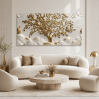 Luxurious 3D Marble Texture Golden Tree Wall Decor Canvas Print Frame