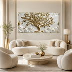 Luxurious 3D Marble Texture Golden Tree Wall Decor Canvas Print Frame
