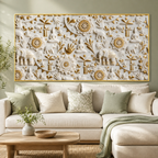 Royal 3D White Gold Spiritual Elephant and Buddha Mandala Canvas Wall Art