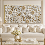 Royal 3D White Gold Spiritual Elephant and Buddha Mandala Canvas Wall Art
