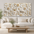 Royal 3D White Gold Spiritual Elephant and Buddha Mandala Canvas Wall Art