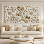 Royal 3D White Gold Spiritual Elephant and Buddha Mandala Canvas Wall Art