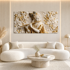 Premium 3D Lord Krishna White and Gold Flute Canvas Wall Art for Home Decor