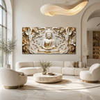 Spiritual Style 3D Relief Wall Painting Divine Meditating Buddha Artwork
