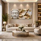 High End Textured 3D Marble Effect Wall Art Featuring Gold Accent Buddha Face