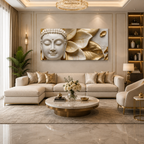 High End Textured 3D Marble Effect Wall Art Featuring Gold Accent Buddha Face