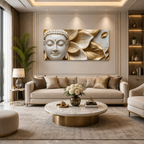 High End Textured 3D Marble Effect Wall Art Featuring Gold Accent Buddha Face