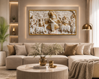 Minimalist Luxury 3D Marble Texture Wall Art Golden Flute Krishna Canvas Painting