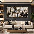 Modern Luxury 3D Divine Krishna Family Wall Decor - Sculpted Relief Canvas for Living Room