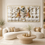 Divine 3D Krishna Radha Gopala White Gold Textured pichwai Canvas Wall Art