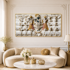Divine 3D Krishna Radha Gopala White Gold Textured pichwai Canvas Wall Art