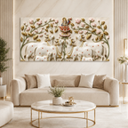 Traditional Pichwai Cow Herd Floral 3D Embossed Canvas Wall Painting