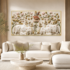 Traditional Pichwai Cow Herd Floral 3D Embossed Canvas Wall Painting