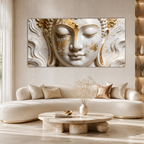 Buddha 3D Wall Painting White and Gold Spiritual Meditation Home Decor Artwork