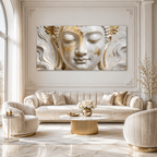 Buddha 3D Wall Painting White and Gold Spiritual Meditation Home Decor Artwork