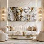 Buddha 3D Wall Painting White and Gold Spiritual Meditation Home Decor Artwork