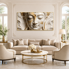 Buddha 3D Wall Painting White and Gold Spiritual Meditation Home Decor Artwork