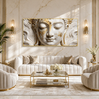 Buddha 3D Wall Painting White and Gold Spiritual Meditation Home Decor Artwork