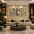 Modern Abstract 3D Gold Foil Shrinathji Idol Canvas Painting Framed Wall Art
