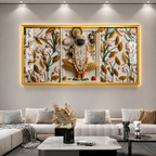 Modern Abstract 3D Gold Foil Shrinathji Idol Canvas Painting Framed Wall Art