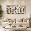 Traditional 3D Embossed Radha Krishna Playing Holi Painting High End Marble Effect Canvas painting