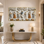 Traditional 3D Embossed Radha Krishna Playing Holi Painting High End Marble Effect Canvas painting