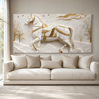 Royal 3D Majestic Horse with Golden Saddle White Canvas Wall Decor