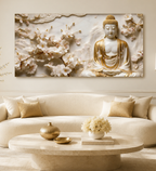 Divine Golden Buddha Floral 3D Effect Canvas Painting for Living Room Wall