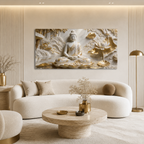 Minimalist Luxury 3D Marble Texture Wall Art Golden Lotus Buddha Canvas Painting
