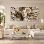 Modern Luxury 3D Surreal Woman Face Wall Decor Sculpted Relief Canvas Painting for Living Room