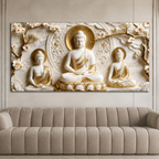 Divine Three Buddha Floral 3D Look Canvas Painting for Bedroom Wall Decor