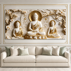 Divine Three Buddha Floral 3D Look Canvas Painting for Bedroom Wall Decor